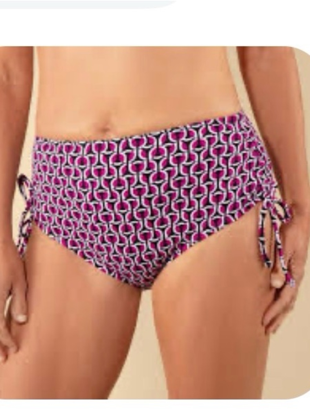 NEW Land’s End Tie-Side Bikini Bottoms Pink Black White Geometric XL and S